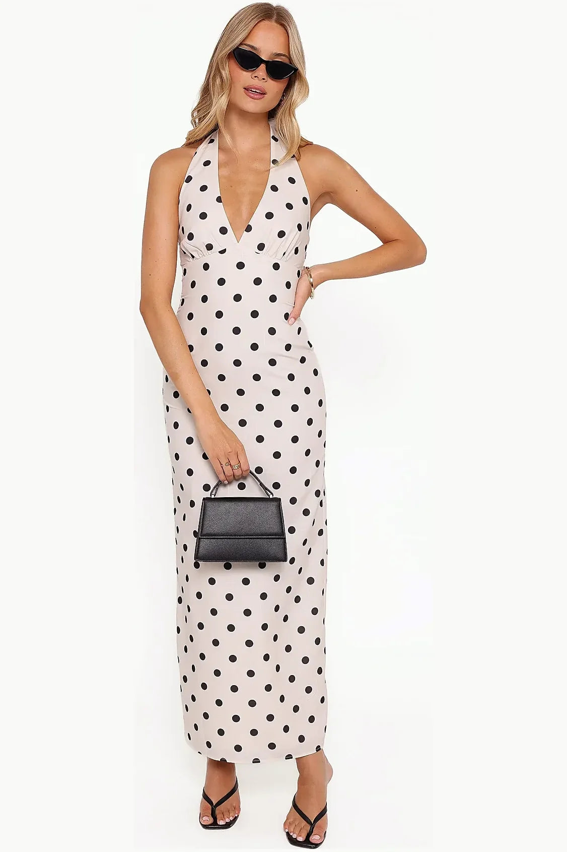 Cotton halterneck dress with bare shoulders