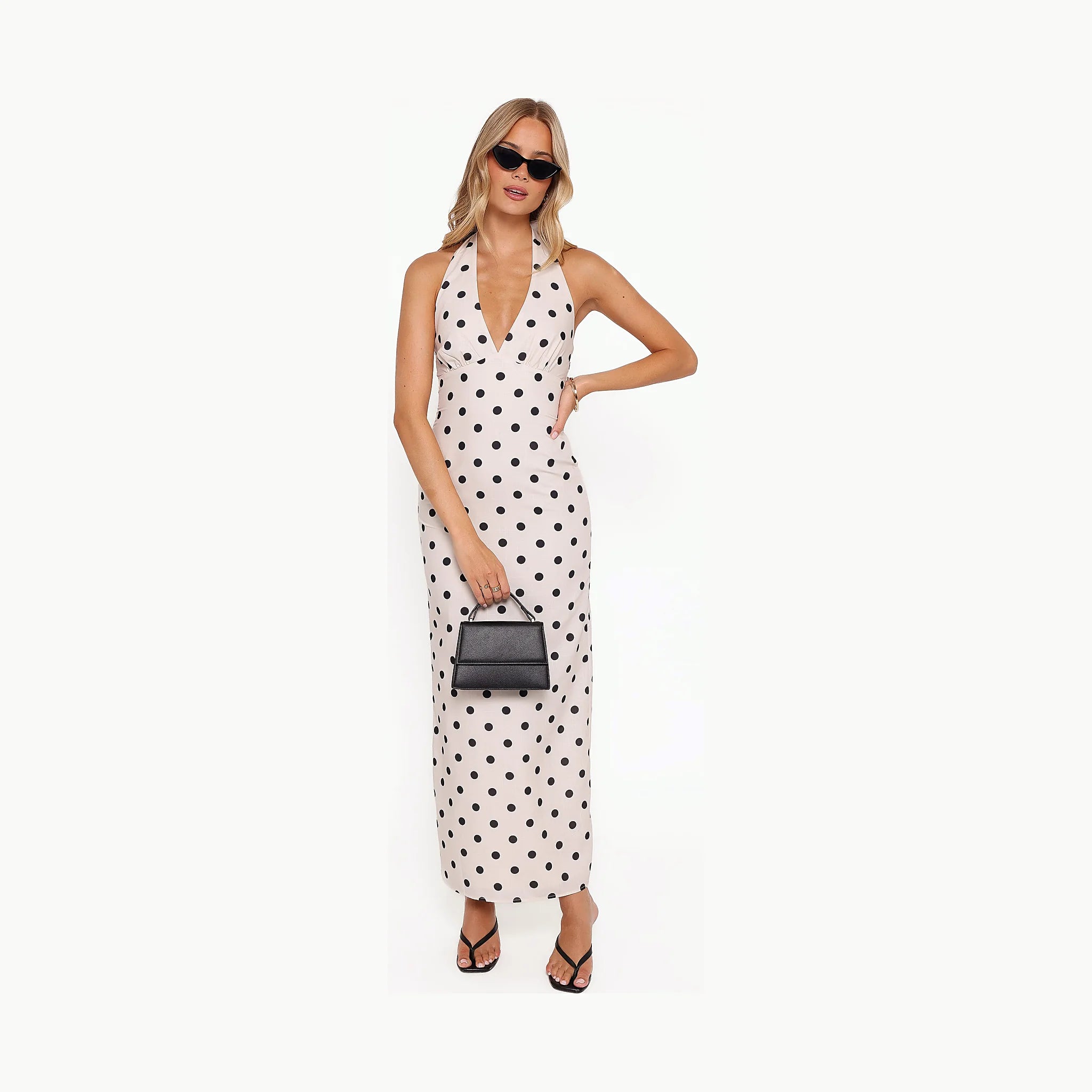 Cotton halterneck dress with bare shoulders