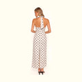 White polka dot cotton maxi dress with a halterneck
