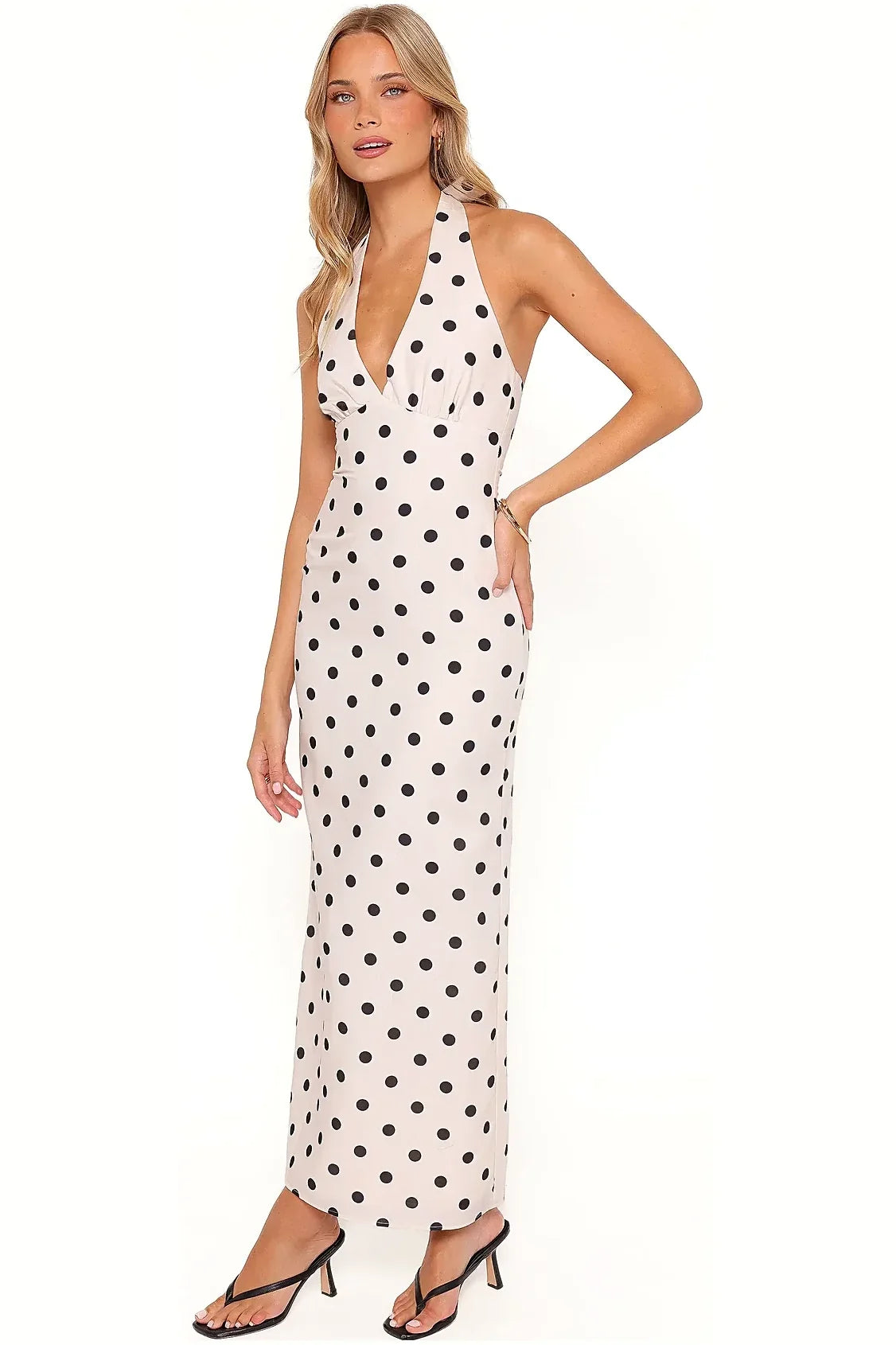 Adora Halterneck Maxi Dress - White Polka Dot
