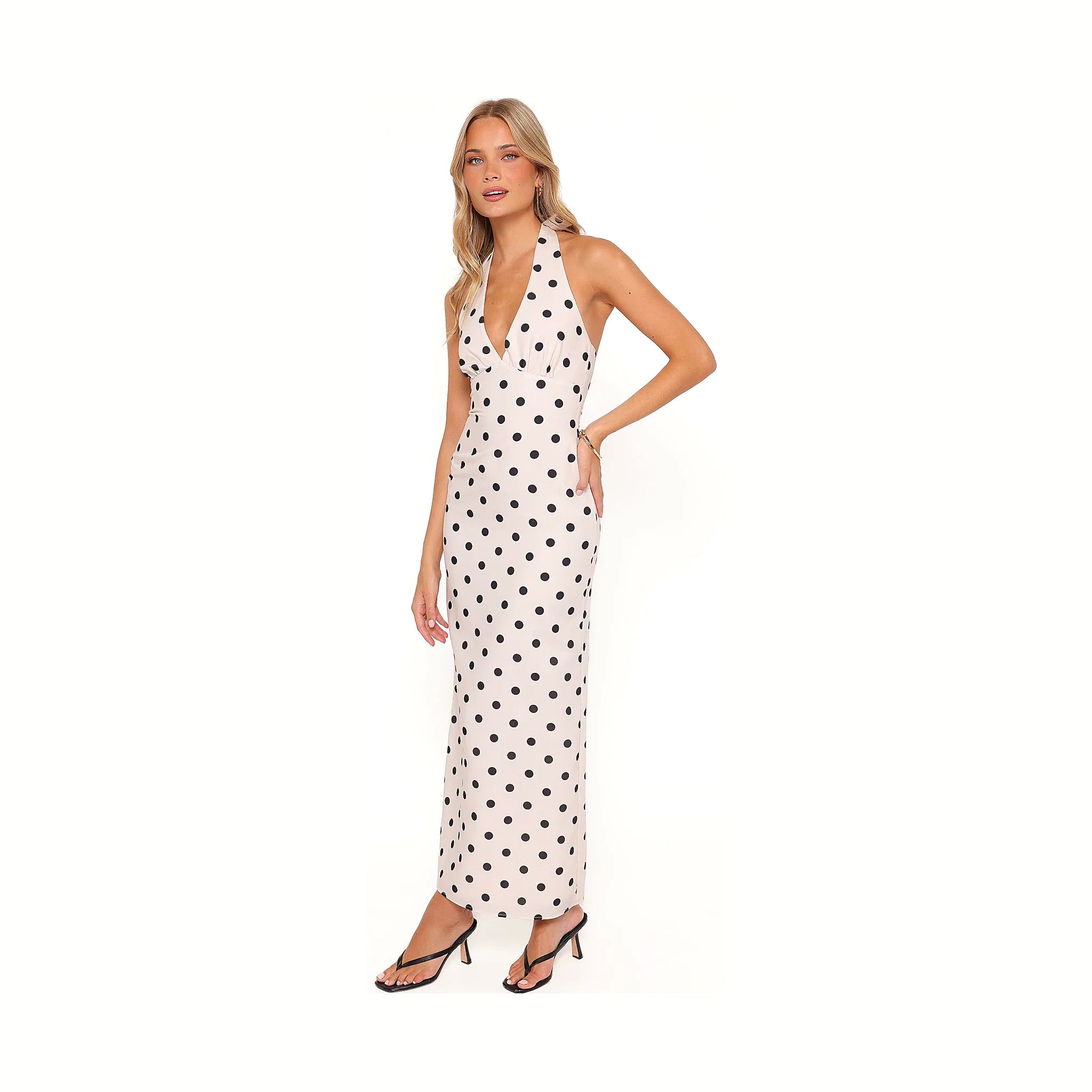 Adora Halterneck Maxi Dress - White Polka Dot