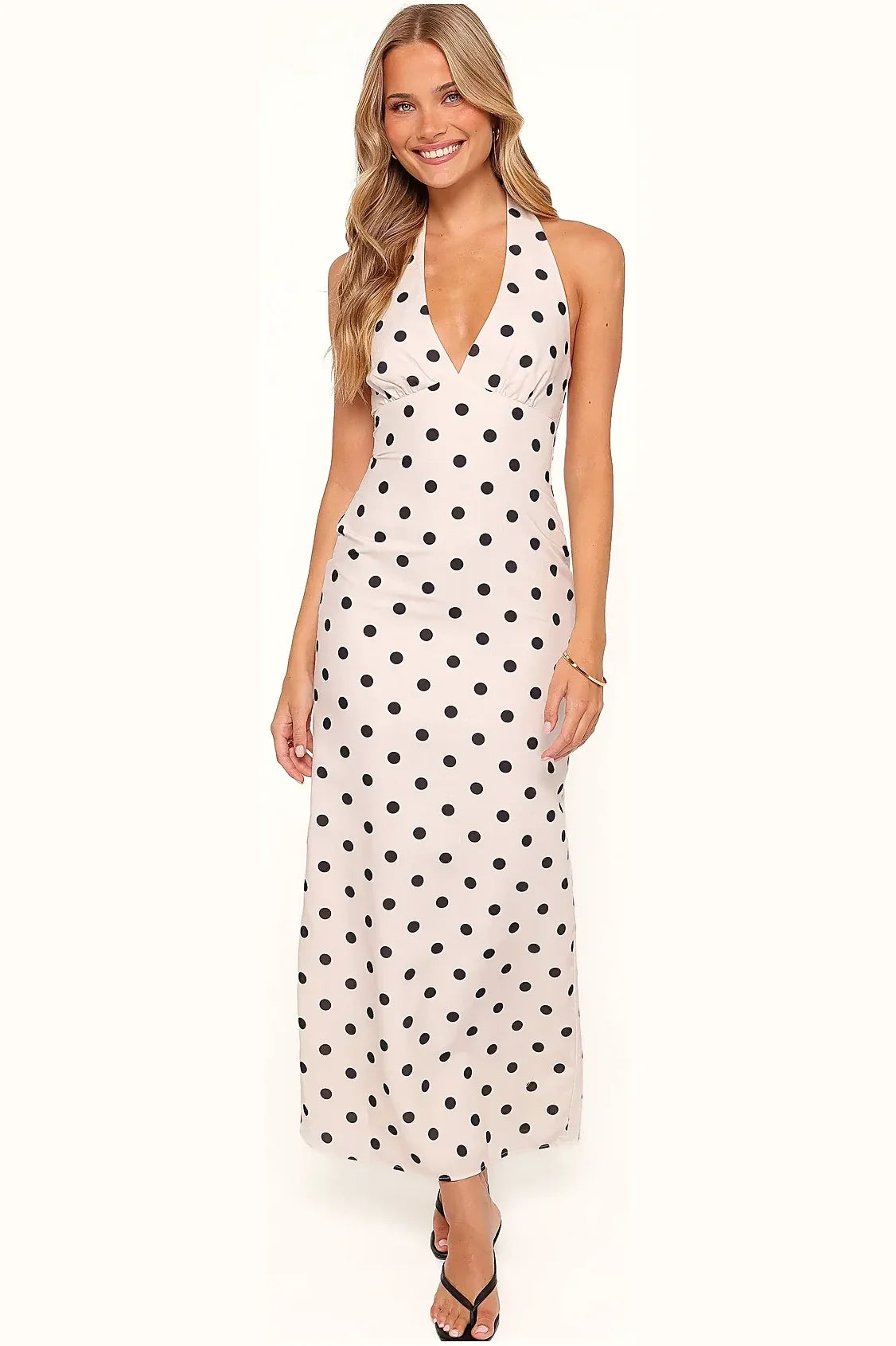 Long spotted dress in breathable cotton