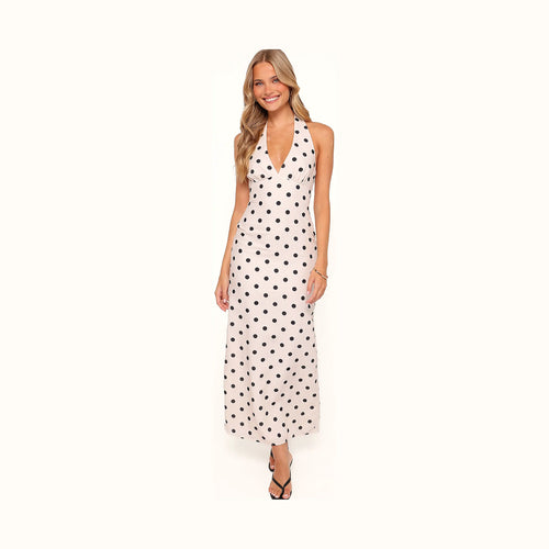 Long spotted dress in breathable cotton