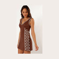 Chocolate brown mini dress with a V-neckline