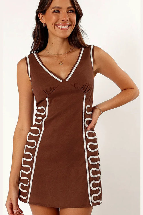 Short brown dress with wide non-adjustable straps