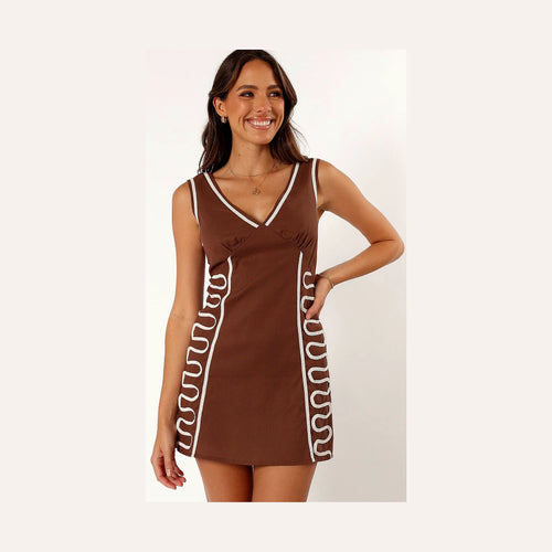 Short brown dress with wide non-adjustable straps