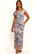 White floral one-shoulder midi dress, front view
