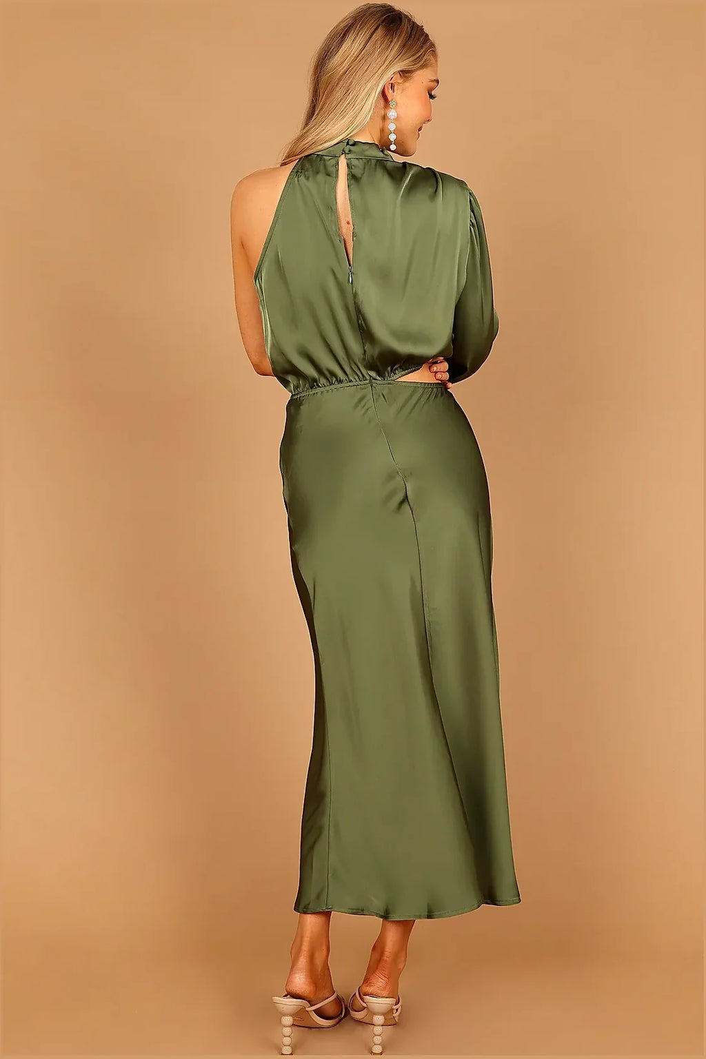 Amelie One Shoulder Midi Dress - Olive