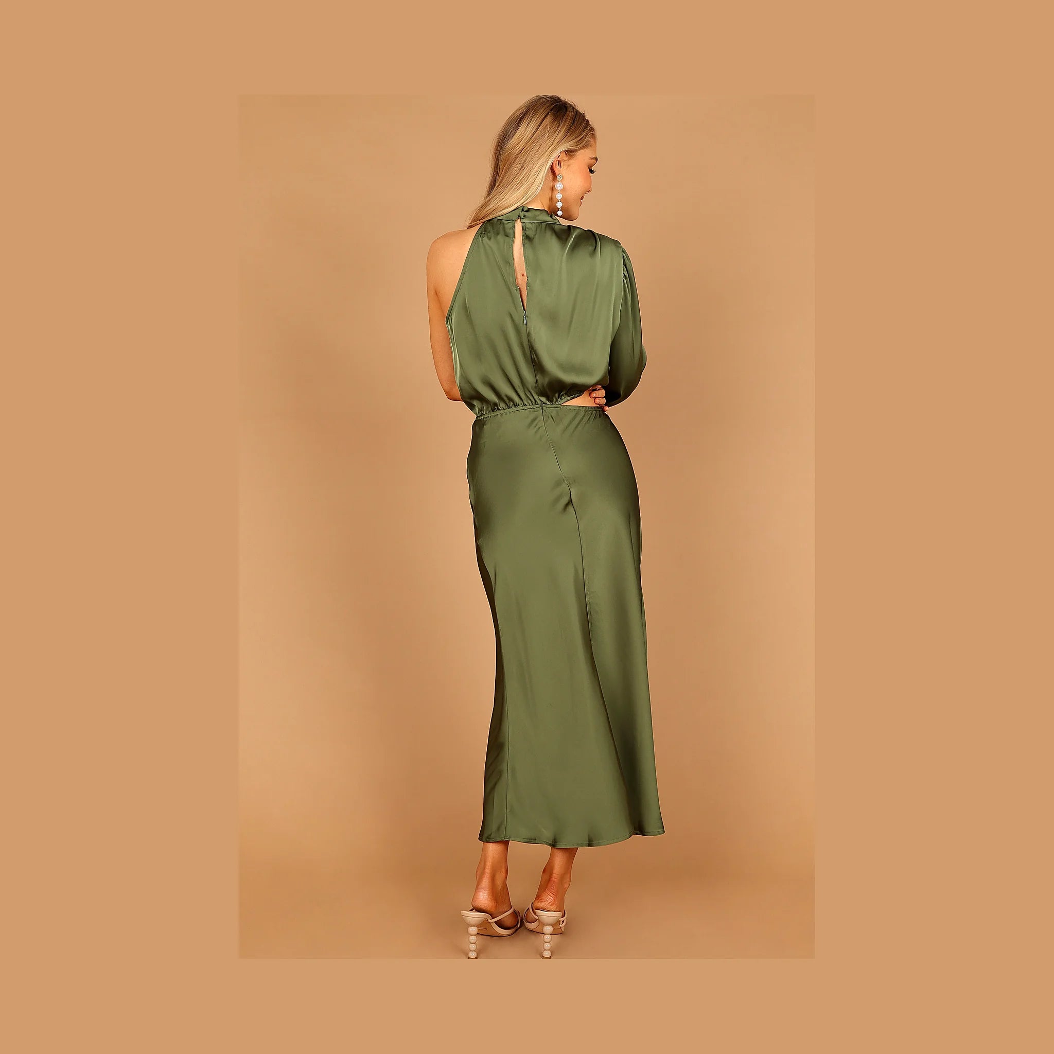 Amelie One Shoulder Midi Dress - Olive