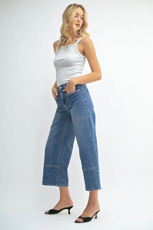 Relaxed fit through the hips and thighs on black denim