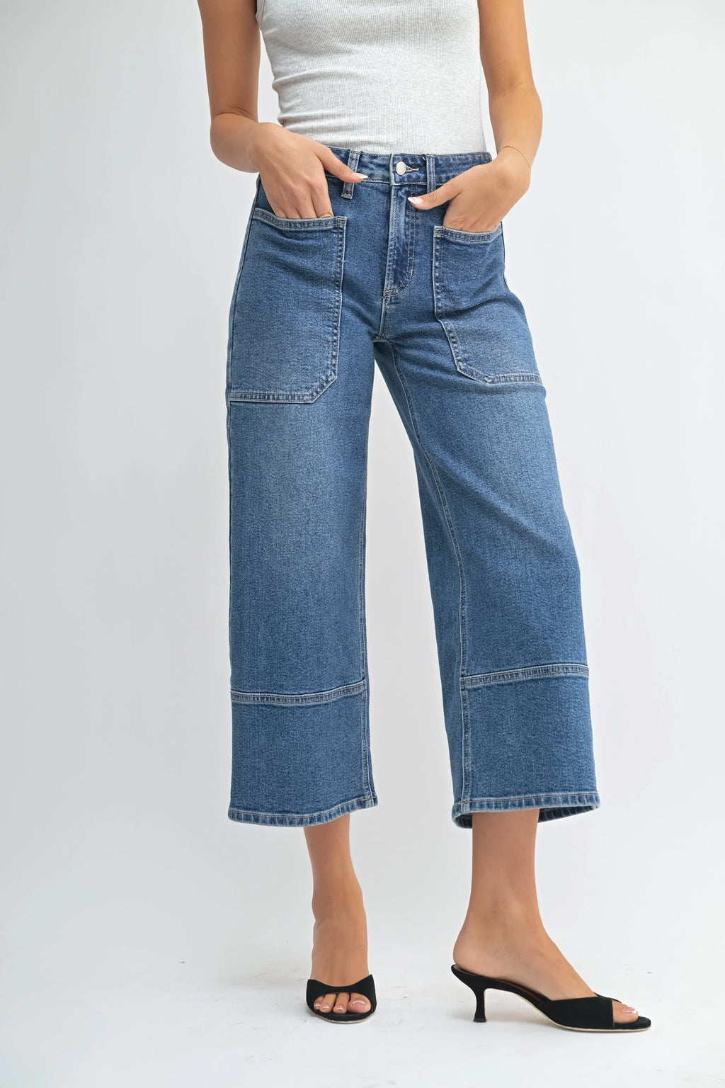 Wide leg opening measuring 12 inches at the hem