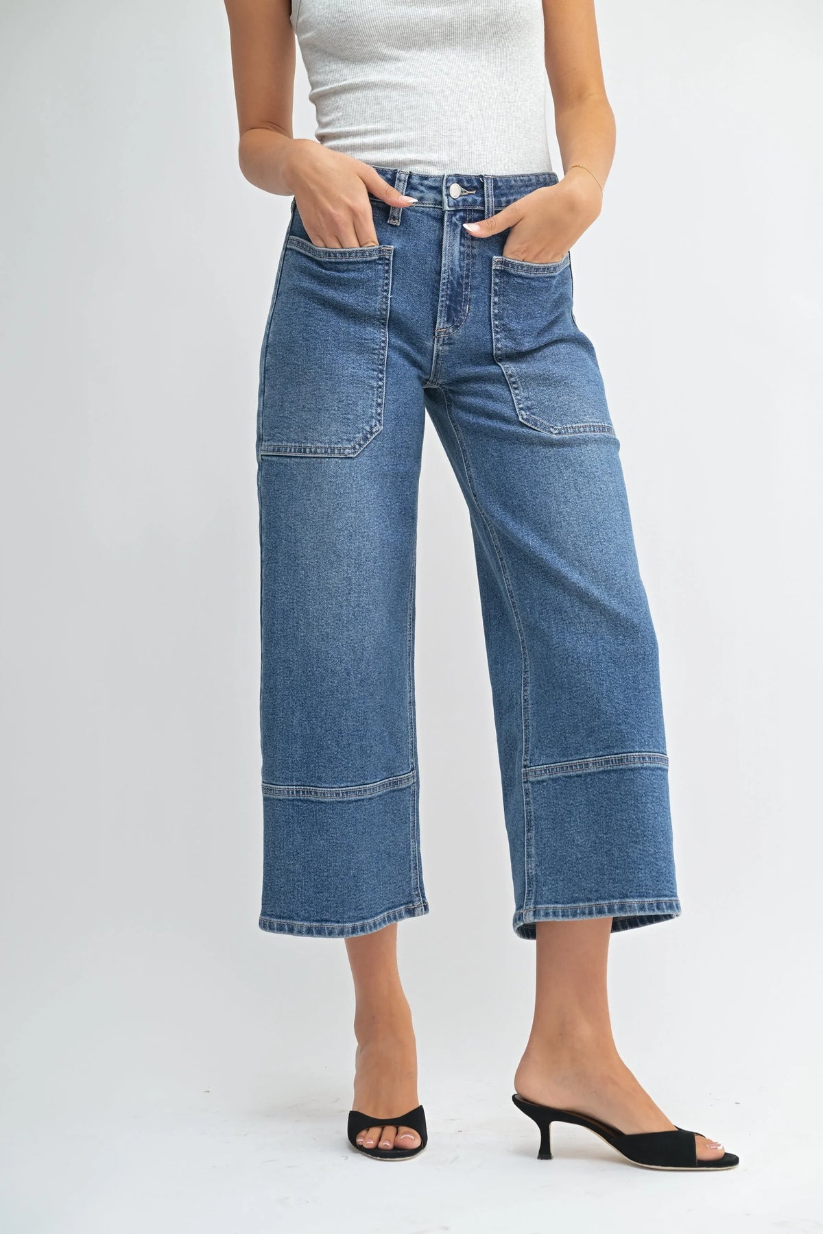 Wide leg opening measuring 12 inches at the hem