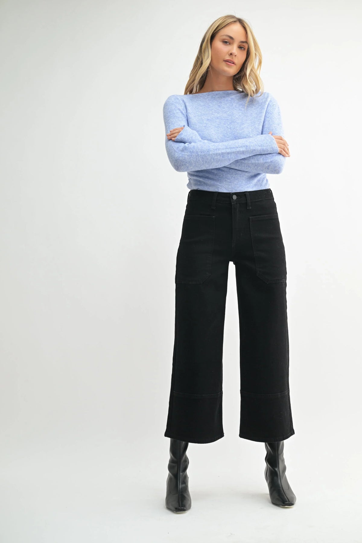 High Rise Cropped Wide Leg Jean