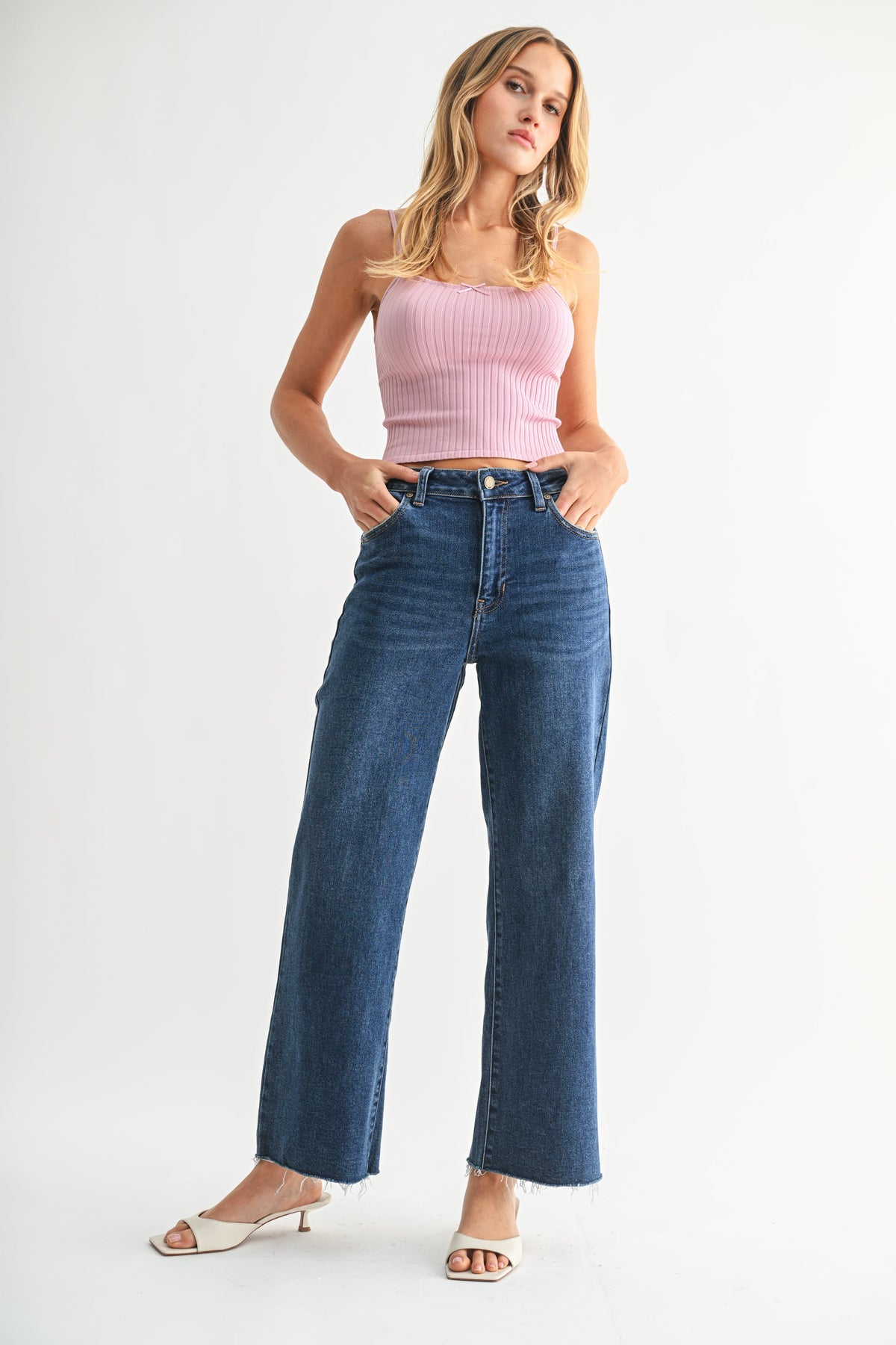 Slim through the hips before relaxing into a wide leg