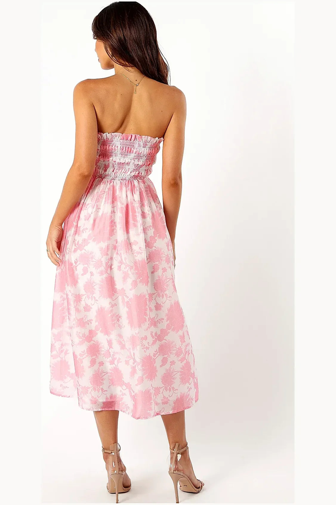 Floral midi dress in soft pink tones
