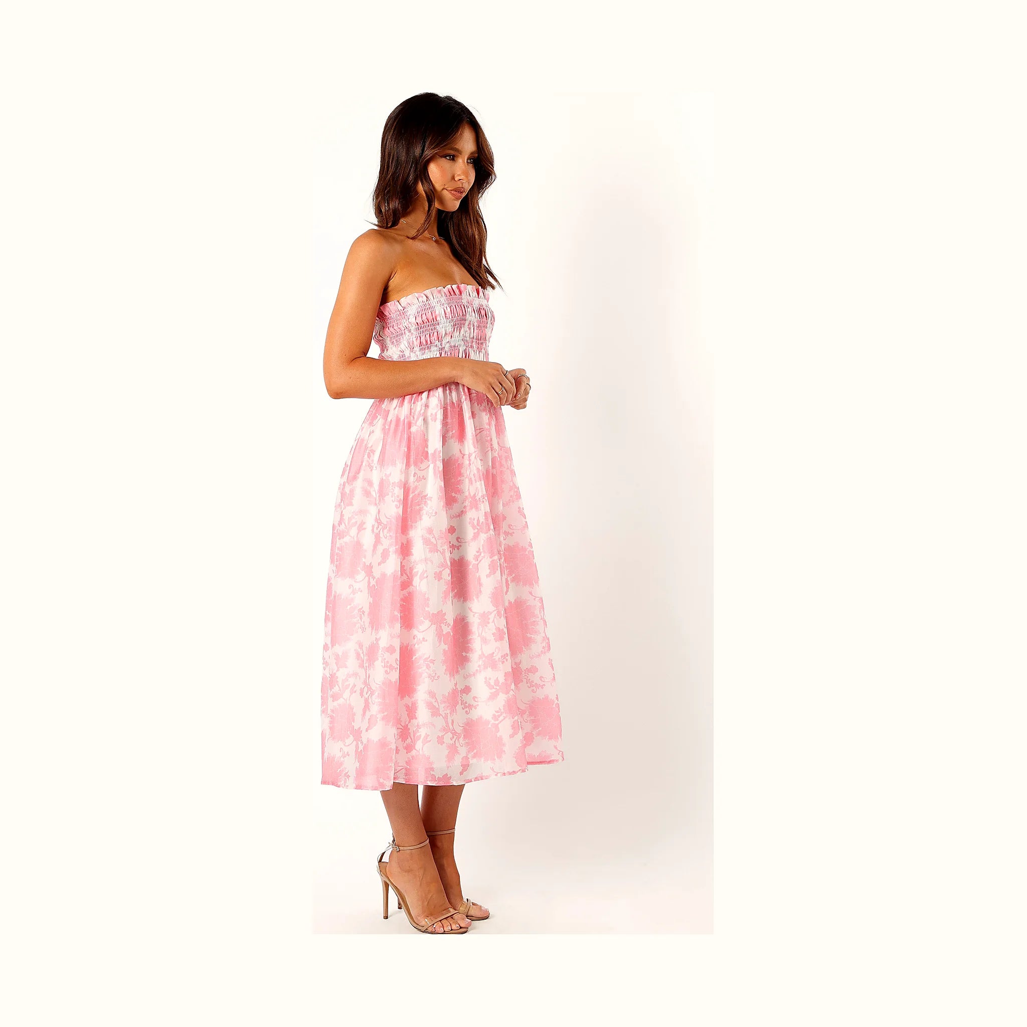 Carter Strapless Midi Dress - Pink Floral