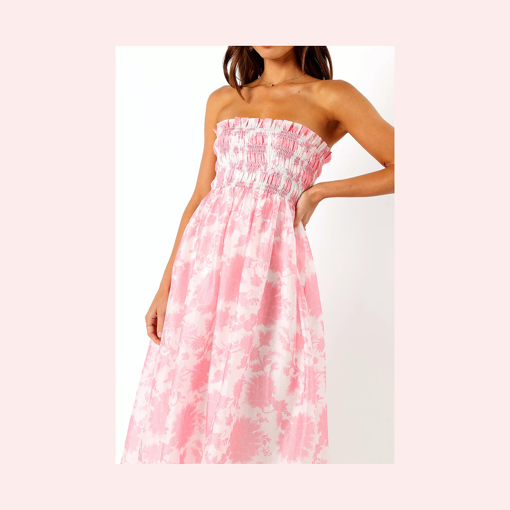 Carter Strapless Midi Dress - Pink Floral