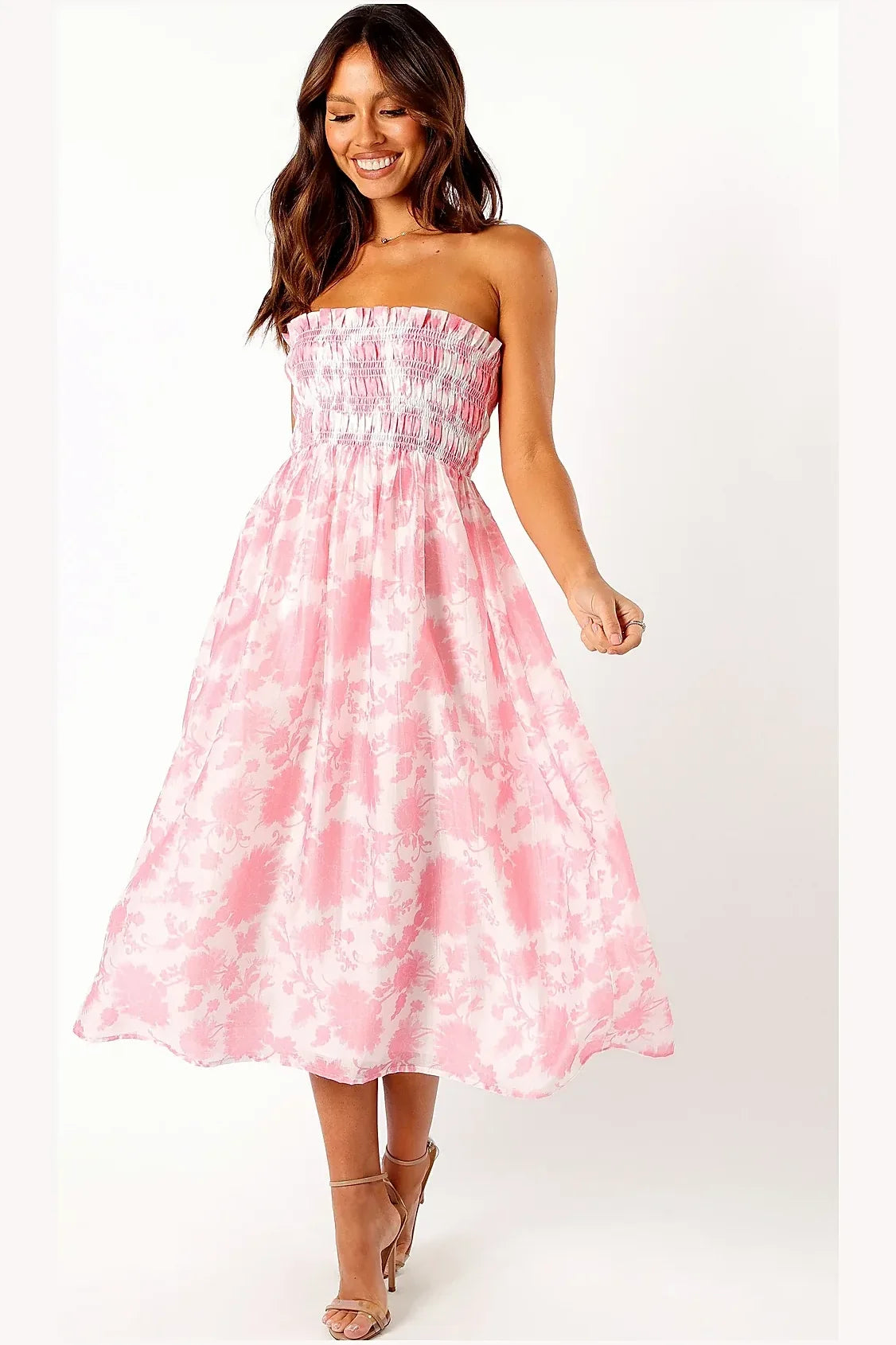 Mid-length tiered dress in a flower print
