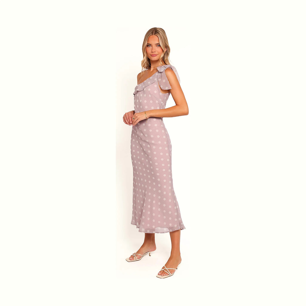 One-shoulder maxi dress in soft lavender