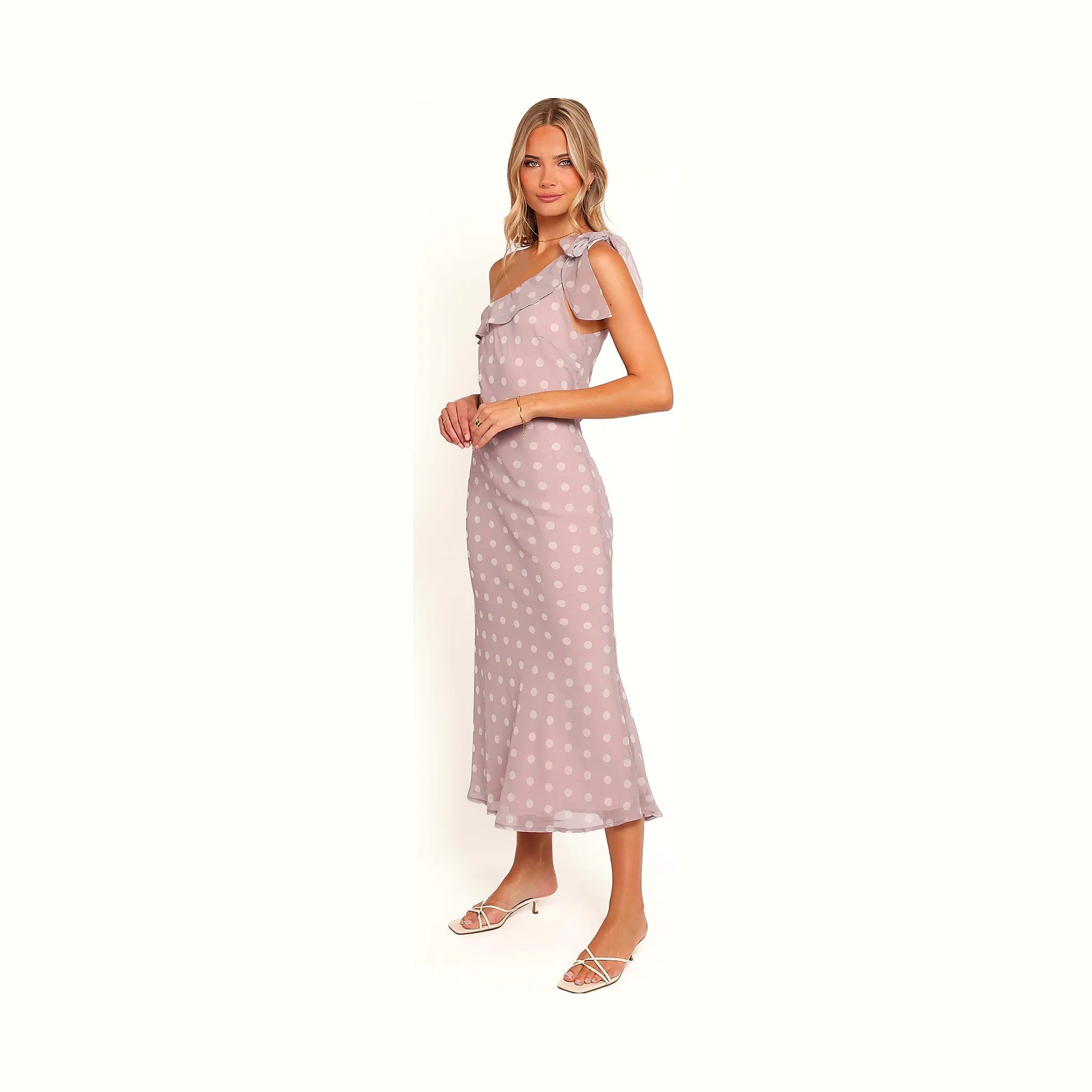 One-shoulder maxi dress in soft lavender