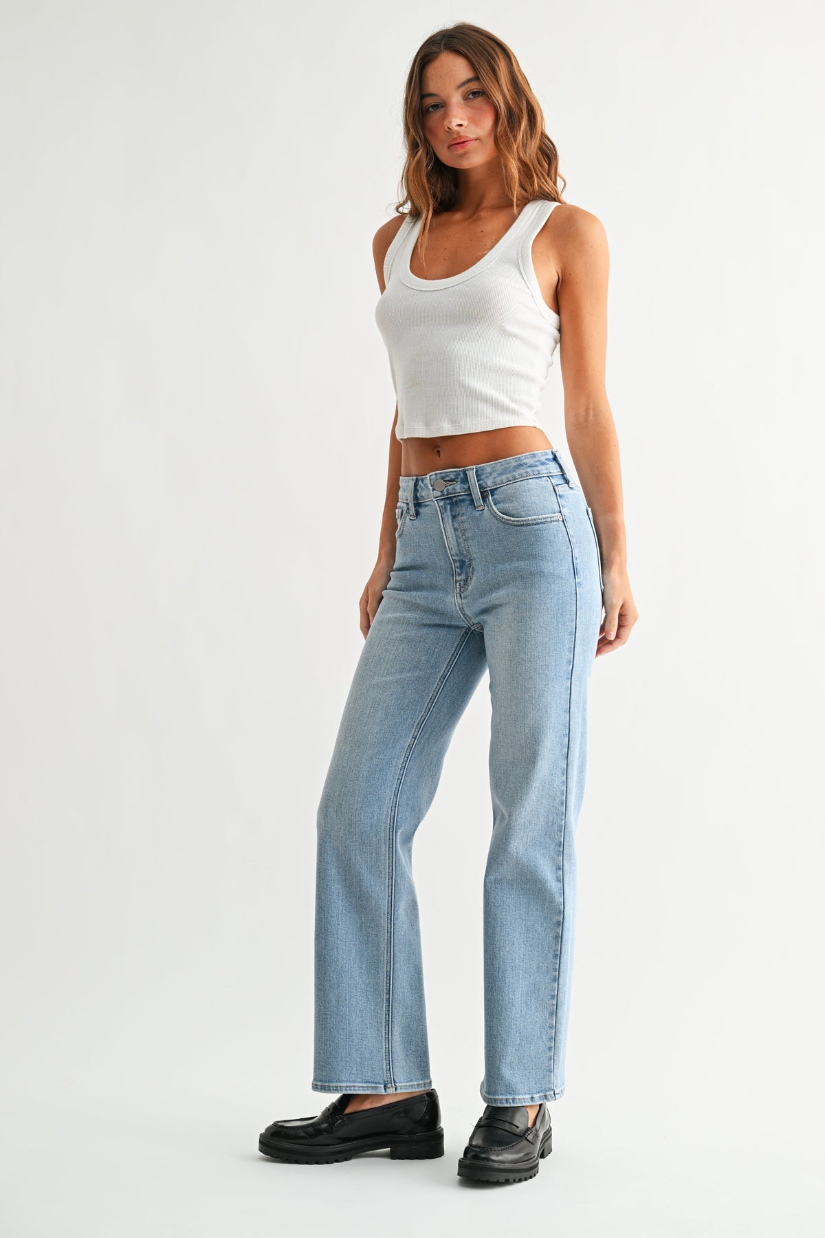 Relaxed fit through the hips on a stretch denim jean