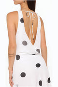 White polka dot maxi dress, front view