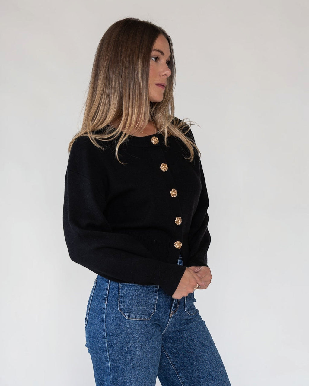 Button Knit Cardigan - Black