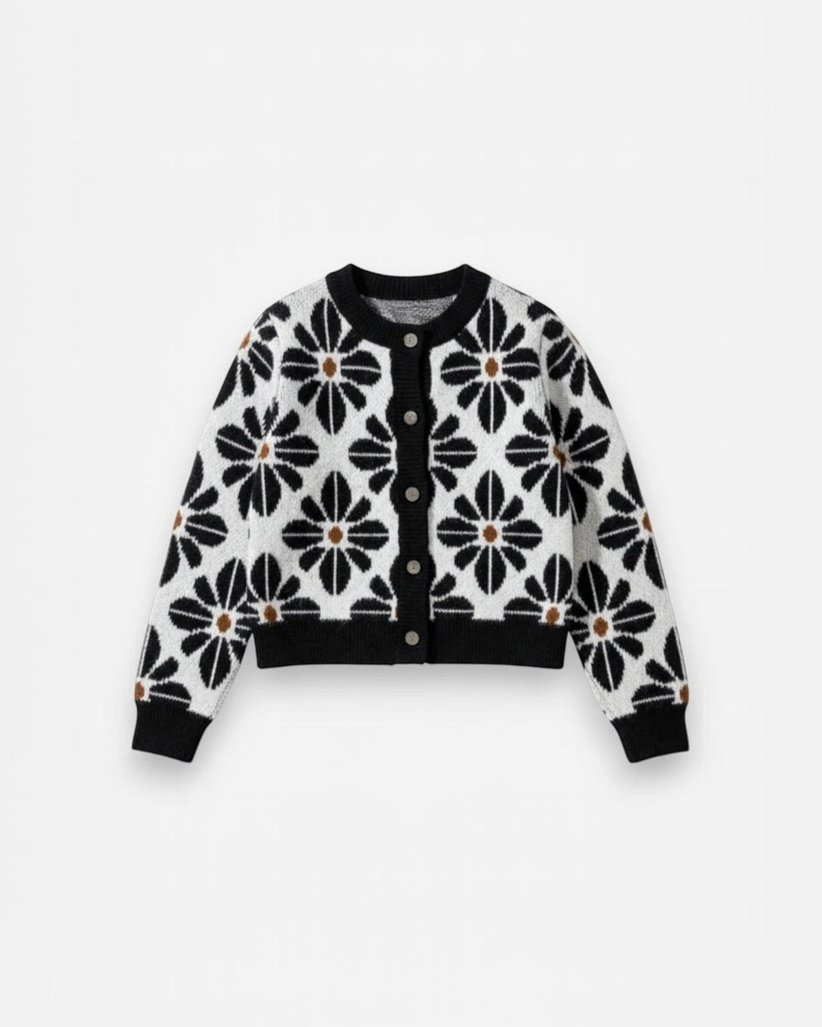 Black Floral Knit Cardigan