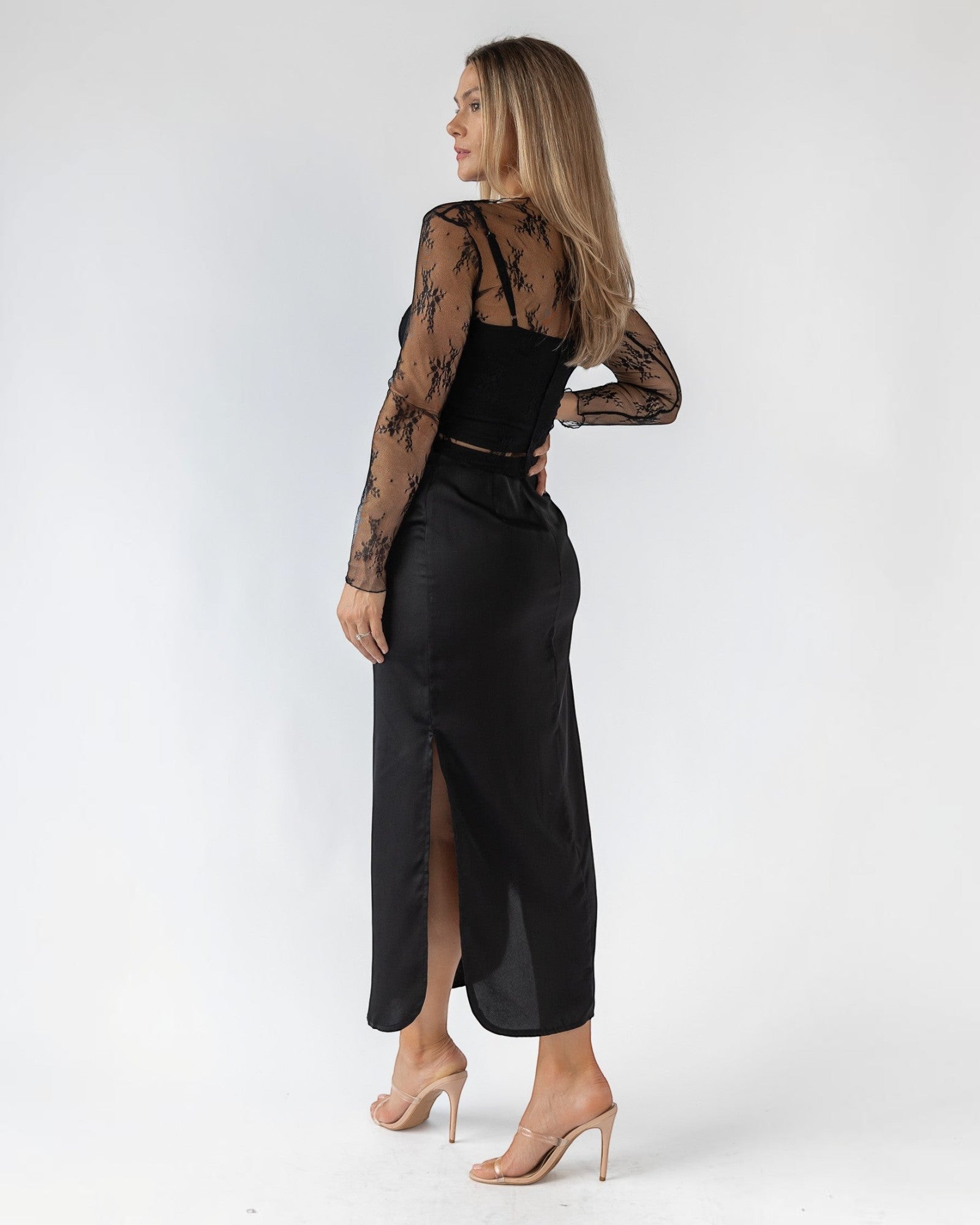 Fine black lace cut with stretch for a close, flattering fit