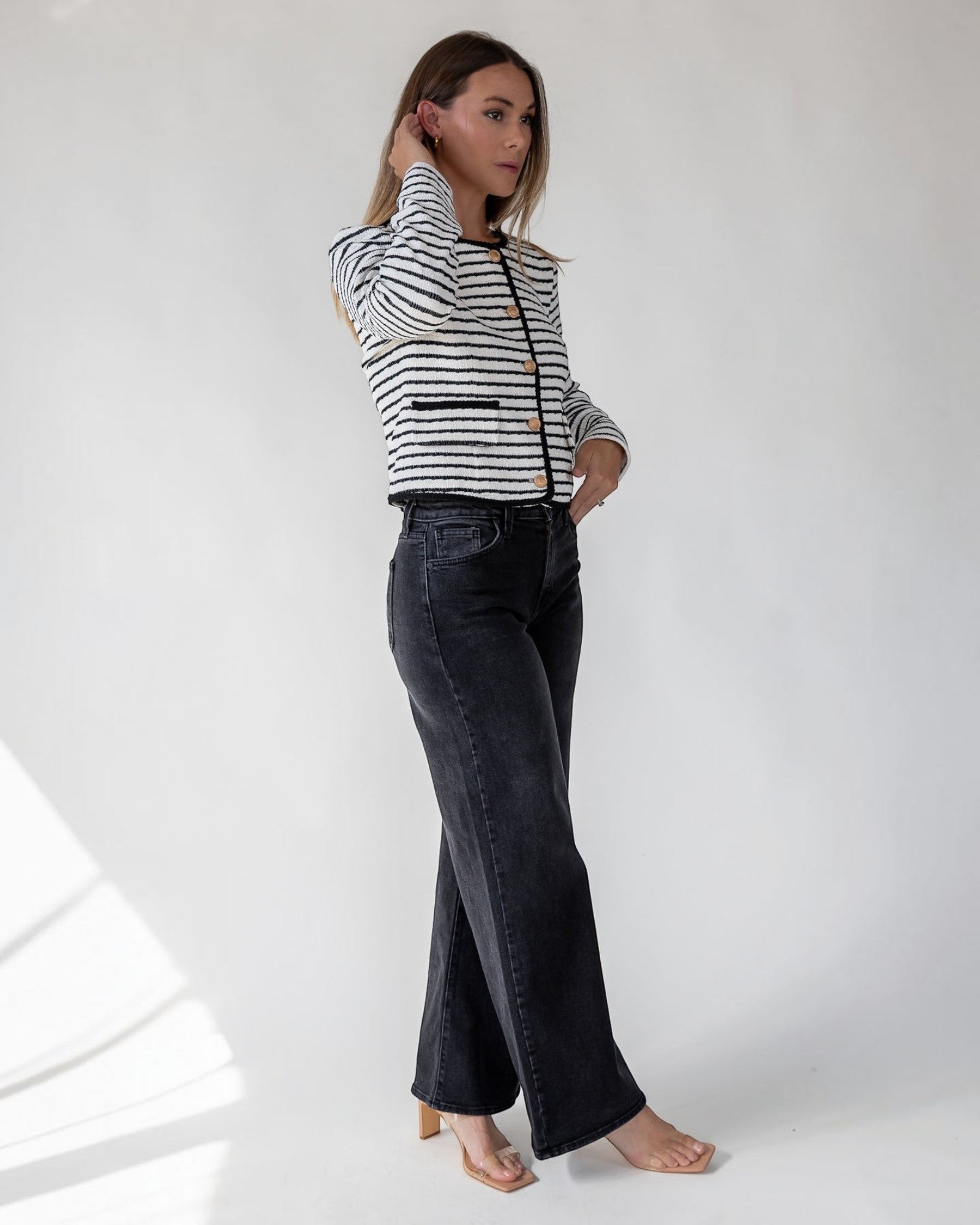 White Knit Stripe Top