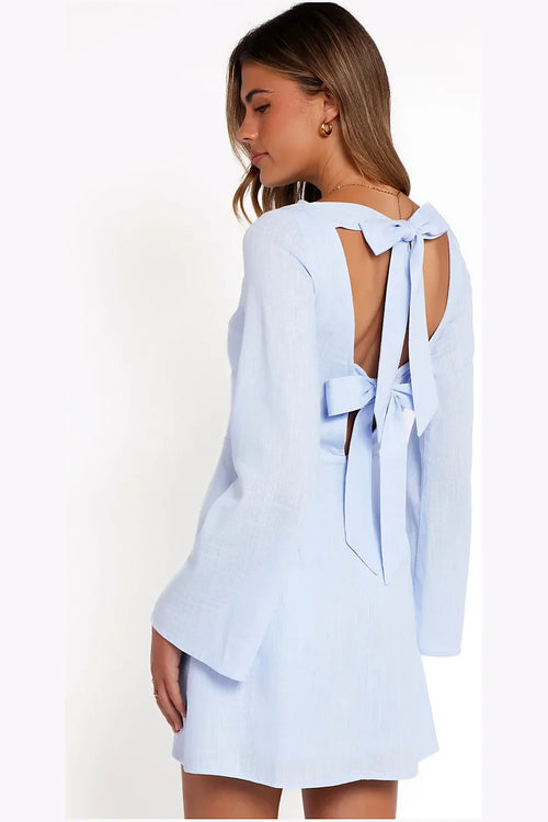 Short dress with long flared sleeves