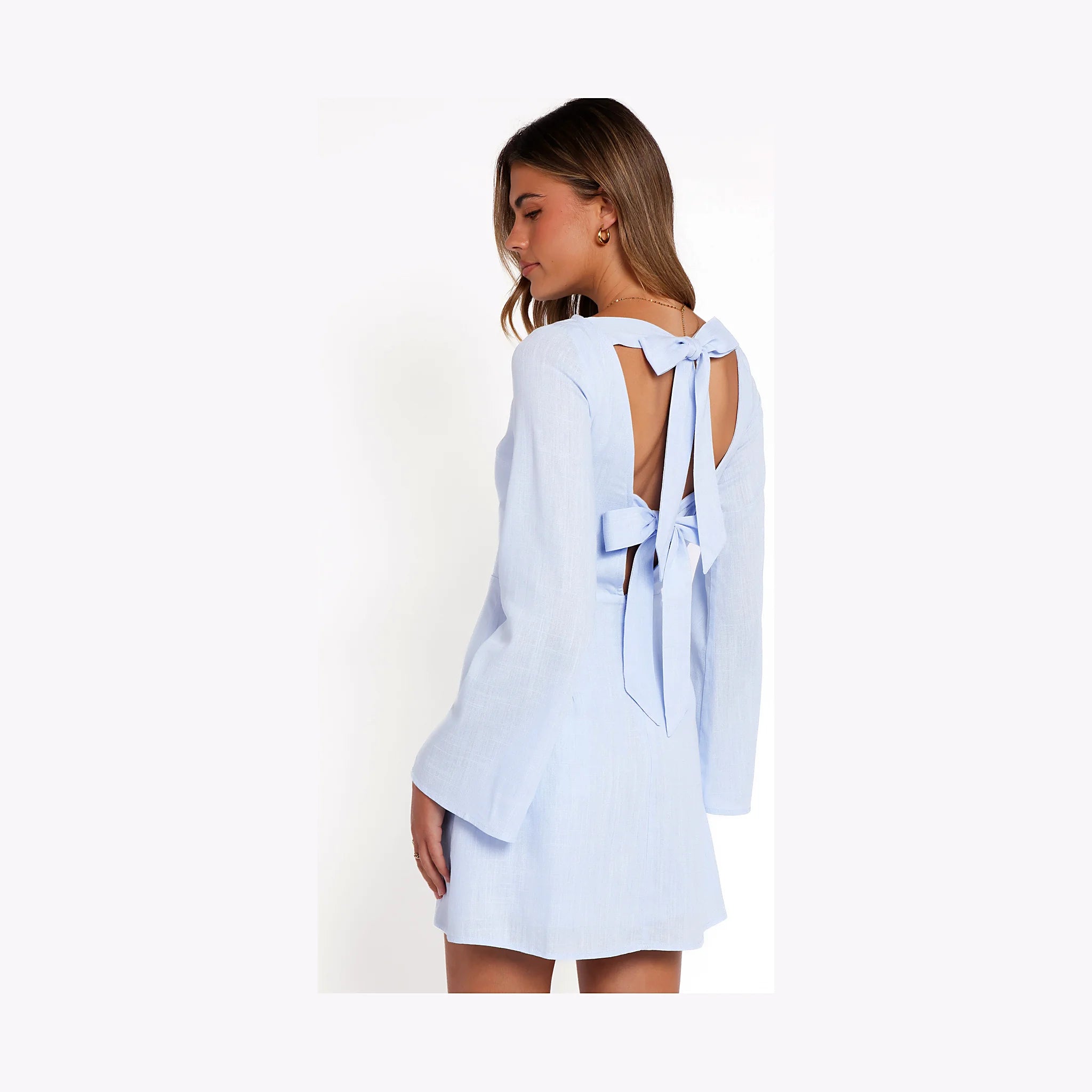 Short dress with long flared sleeves