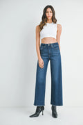 Classic dark wash denim in a clean structured wide leg