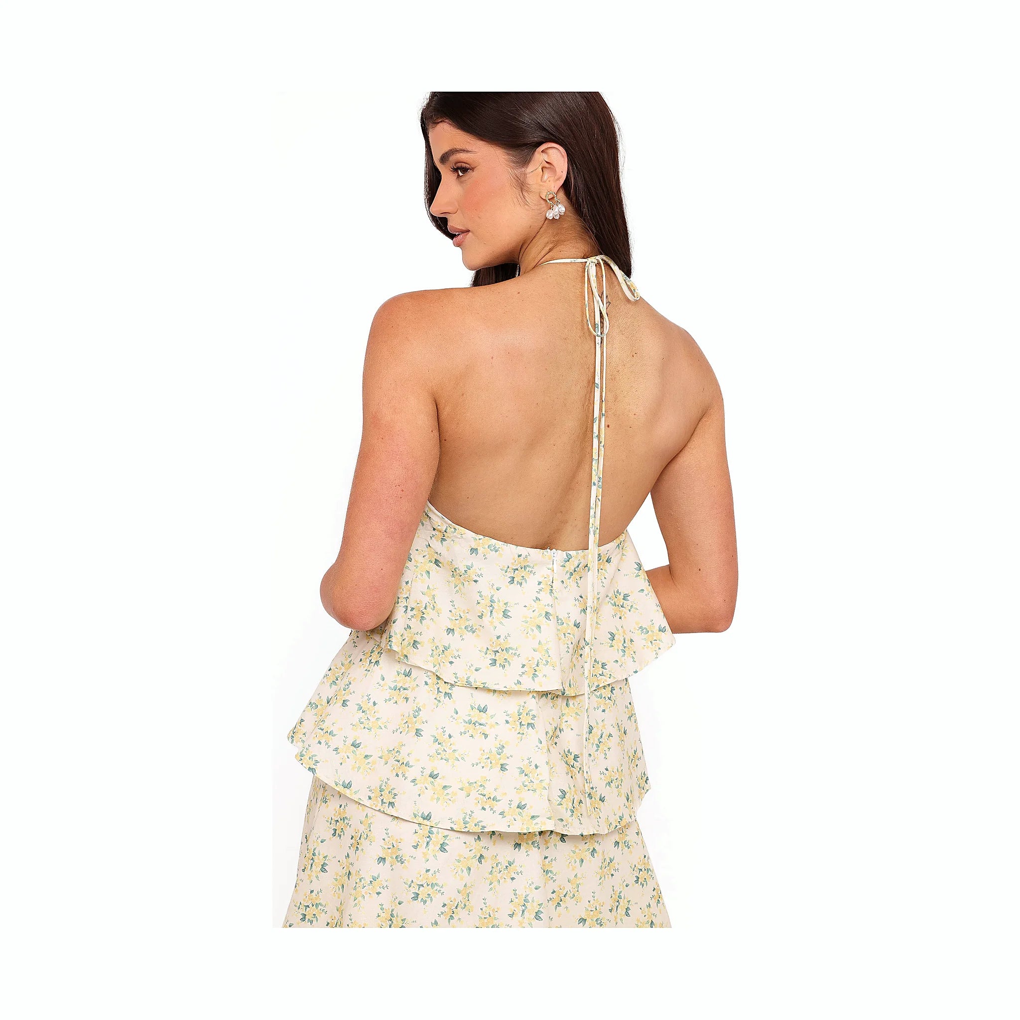 Darlia Halterneck Maxi Dress - Yellow Floral
