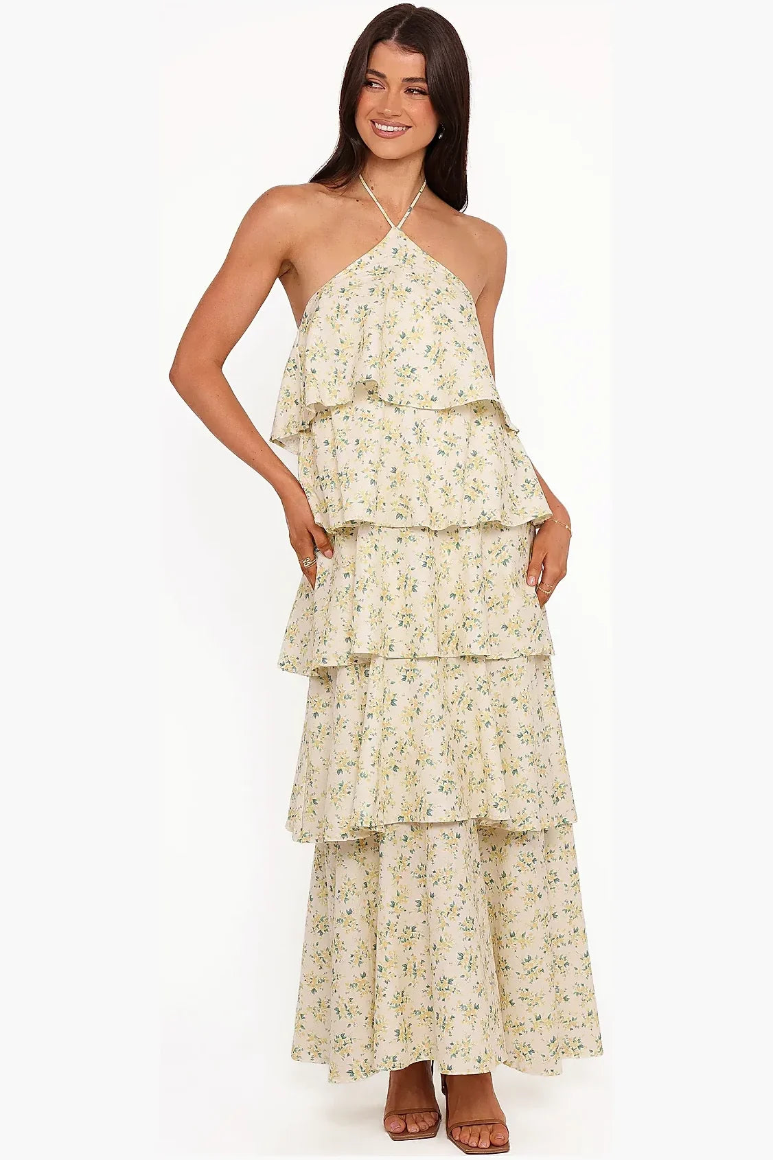Darlia Halterneck Maxi Dress - Yellow Floral