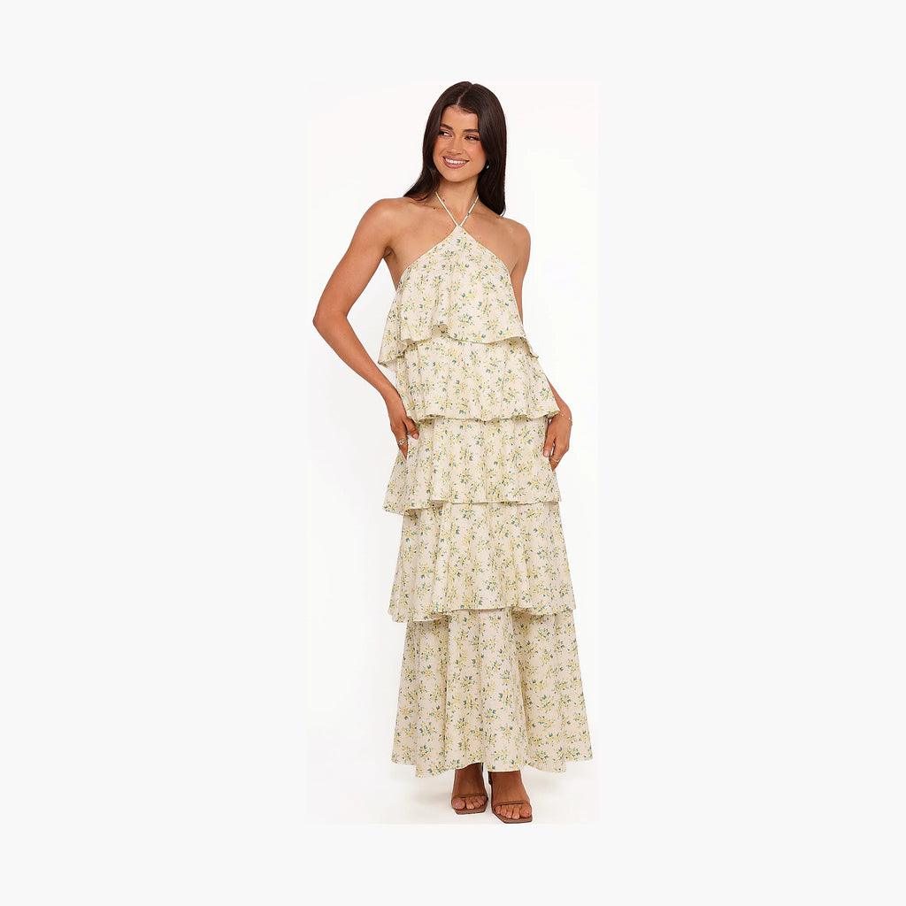 Darlia Halterneck Maxi Dress - Yellow Floral