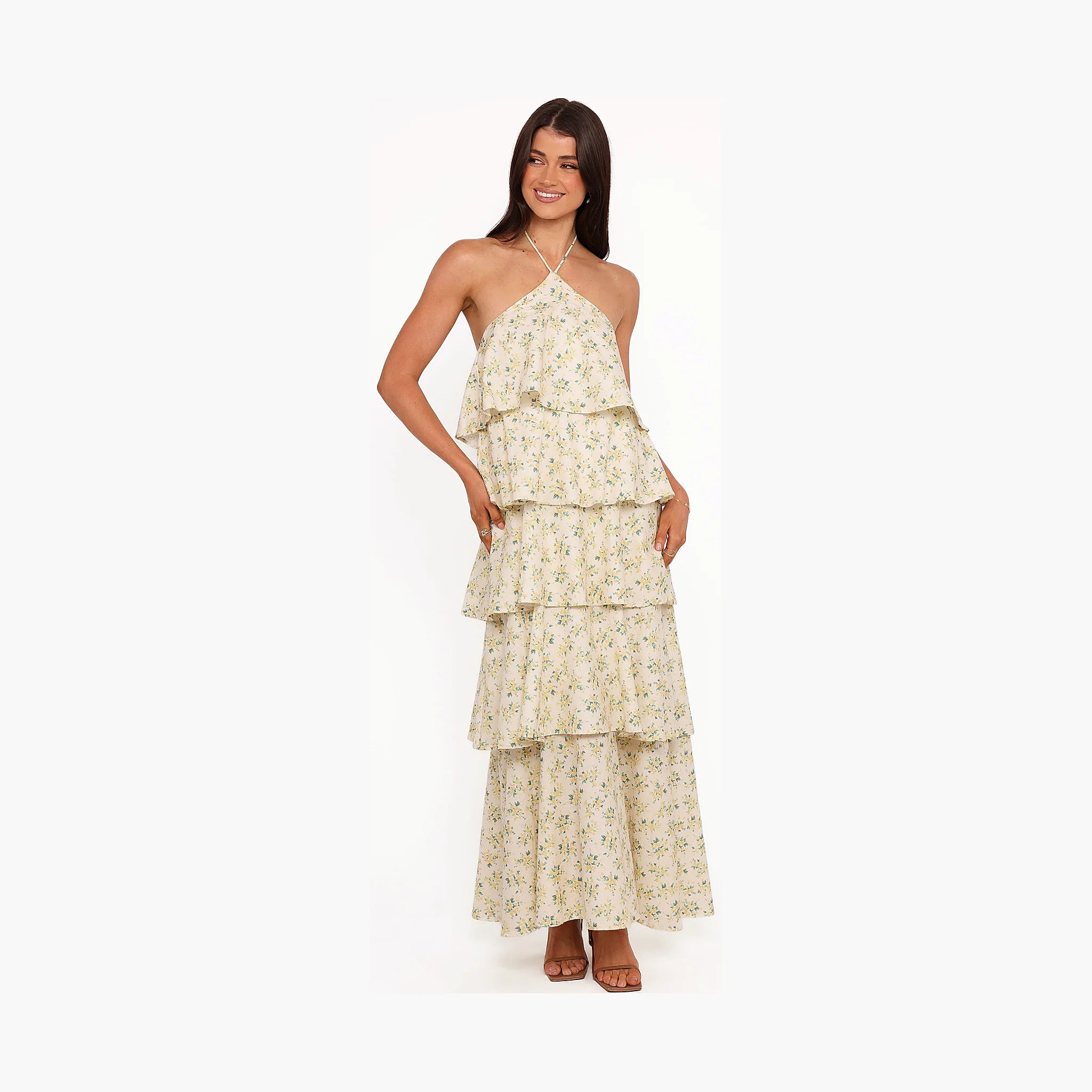 Darlia Halterneck Maxi Dress - Yellow Floral