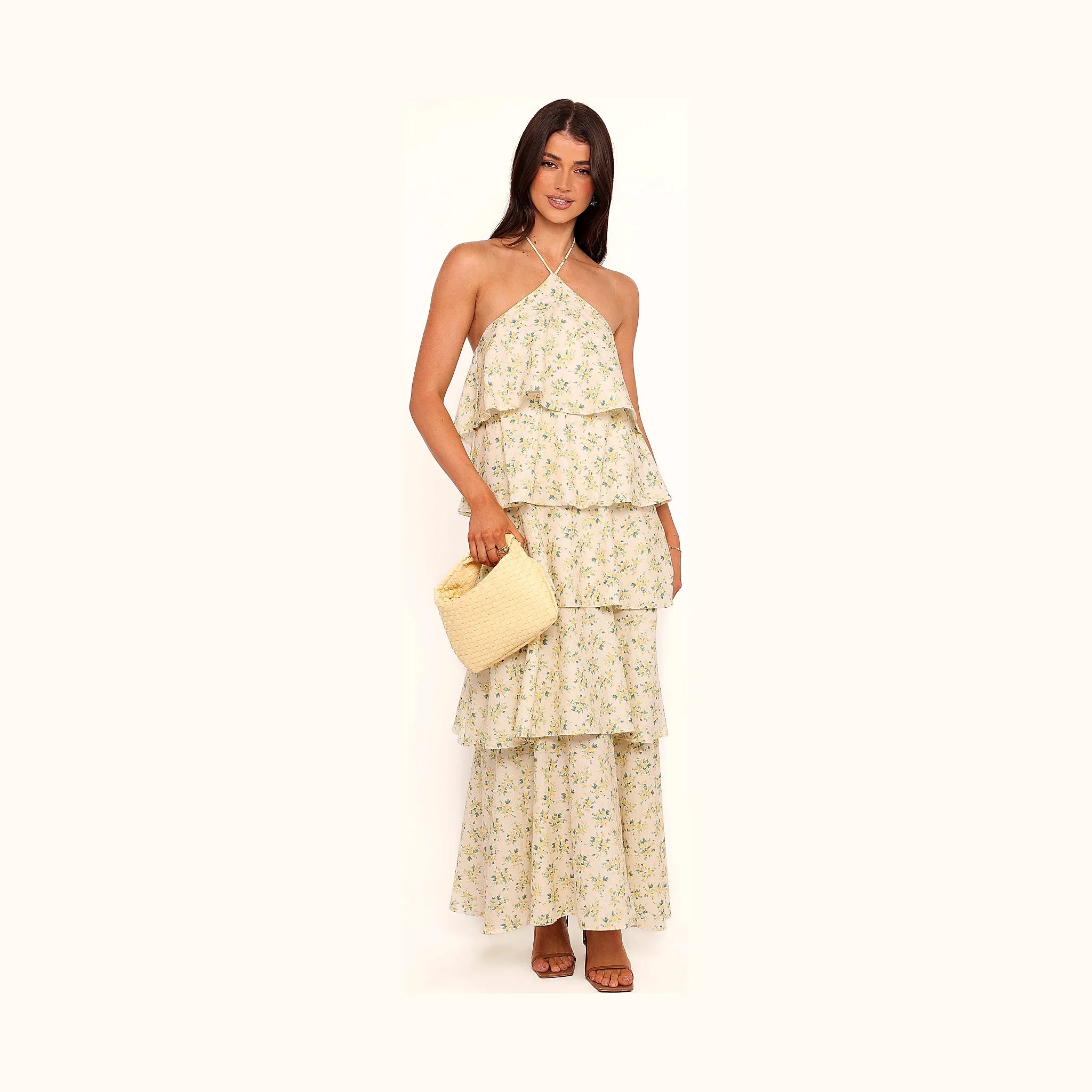 Cotton maxi dress with drop tiered ruffle detail