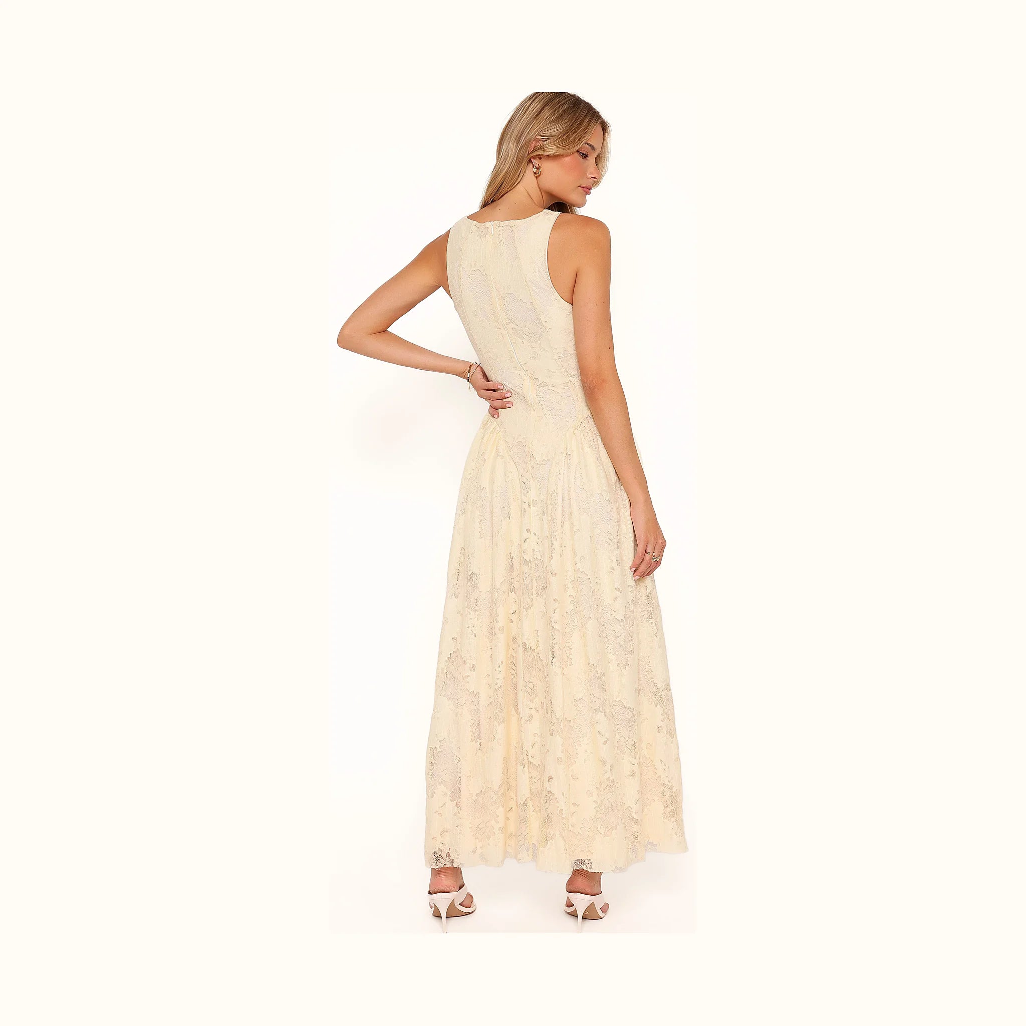 Yellow lace dress with a full-length skirt