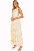 Butter yellow lace maxi dress worn front-on