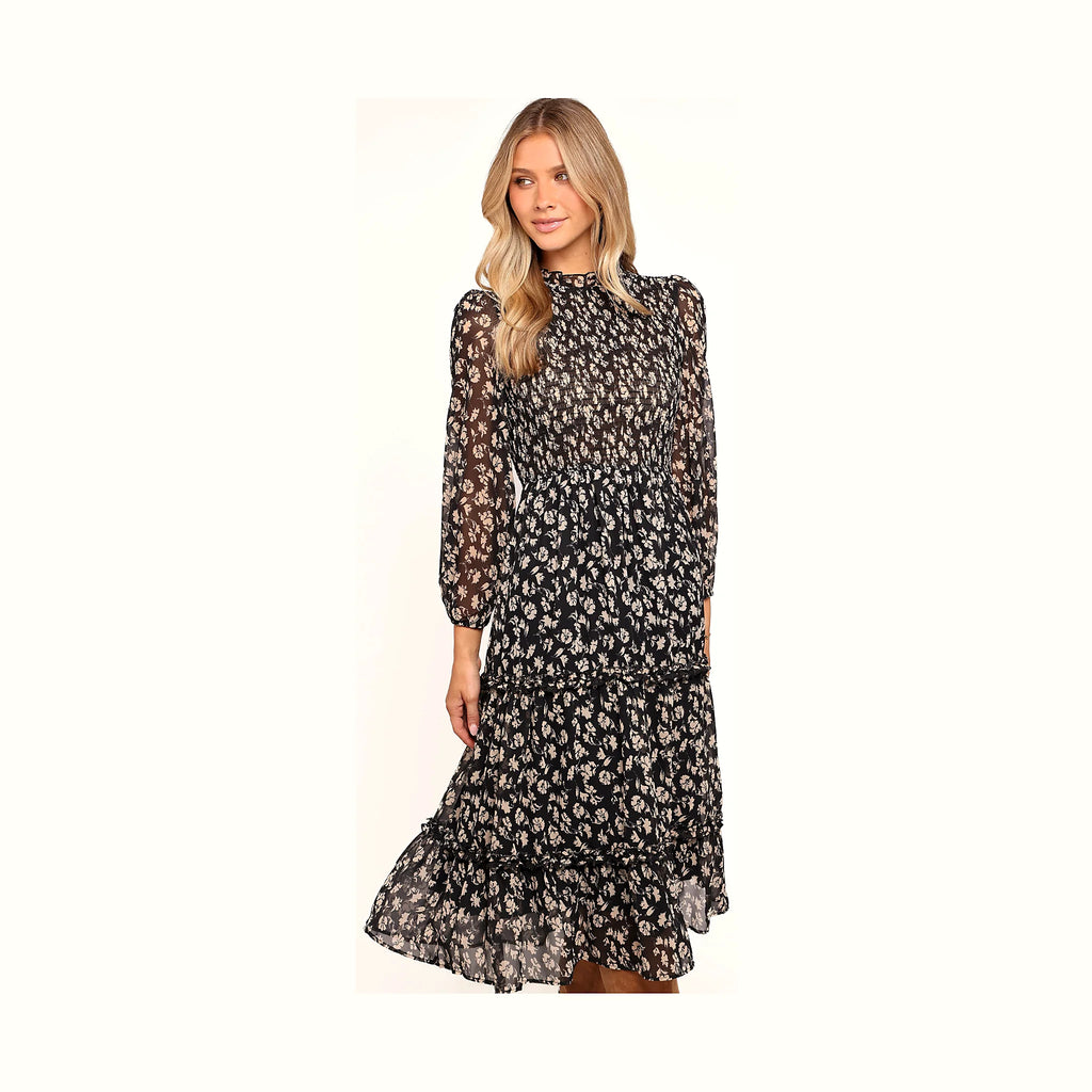 Long-sleeved floral dress with elasticised cuffs