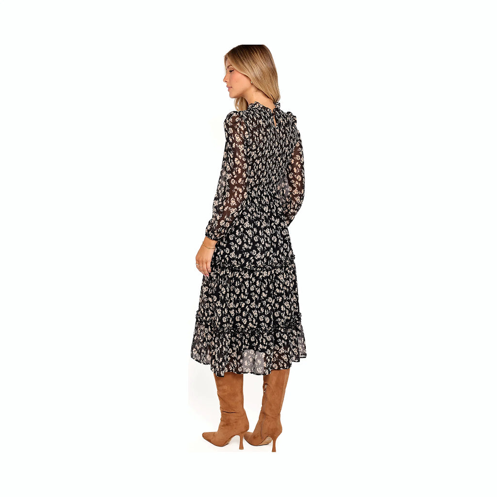 Small floral print dress with a button close at the back neck