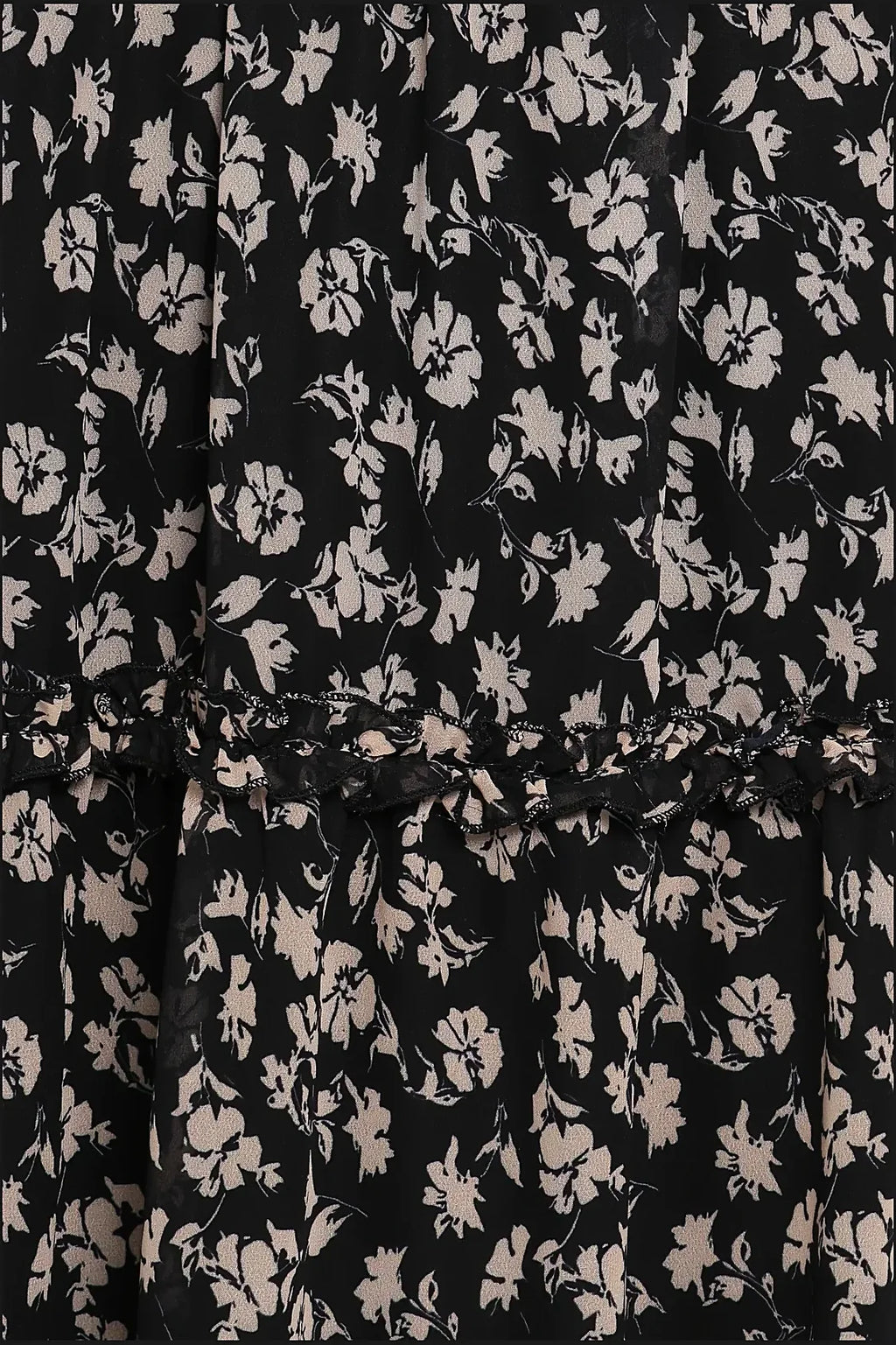 Edwina Shirred Frill Long Sleeve Midi Dress - Black Ditsy Floral