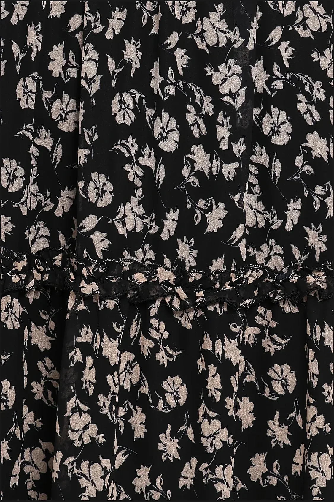 Edwina Shirred Frill Long Sleeve Midi Dress - Black Ditsy Floral