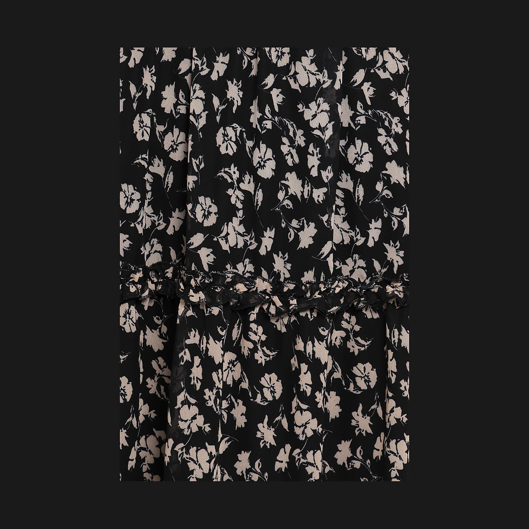 Edwina Shirred Frill Long Sleeve Midi Dress - Black Ditsy Floral