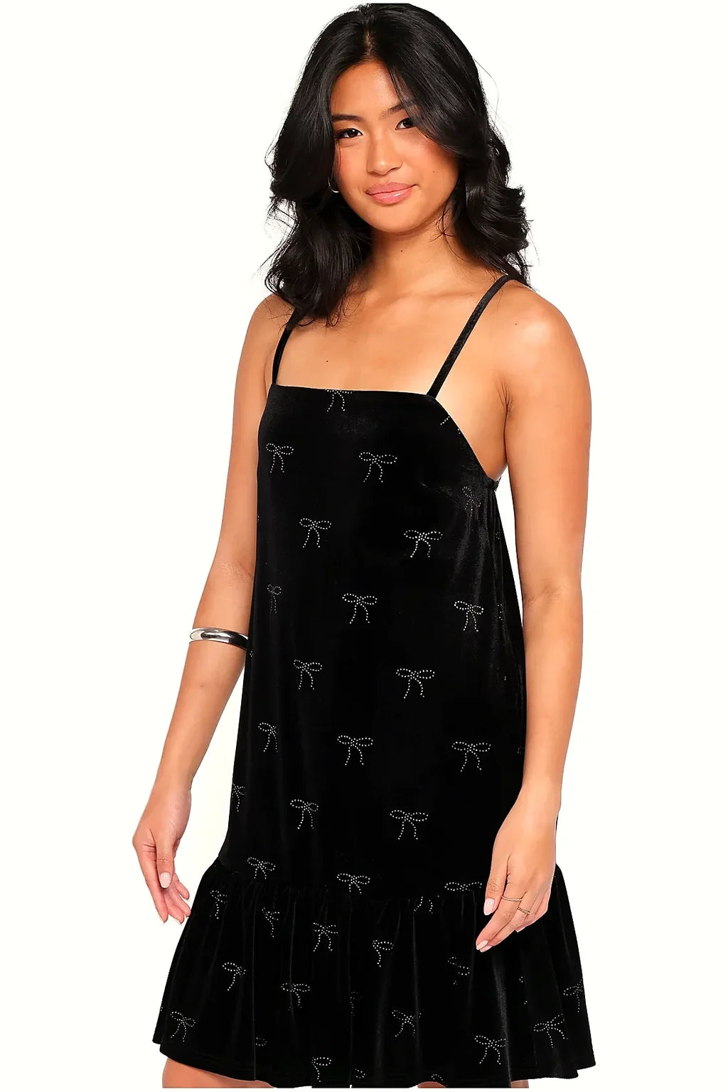 Back view of the black velvet mini dress