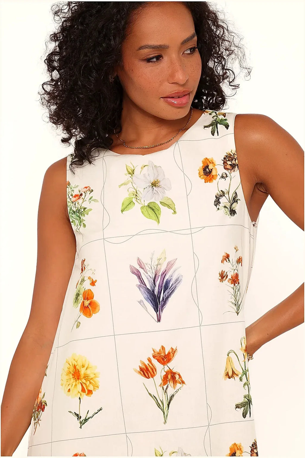Multicolour flower print mini dress, front view