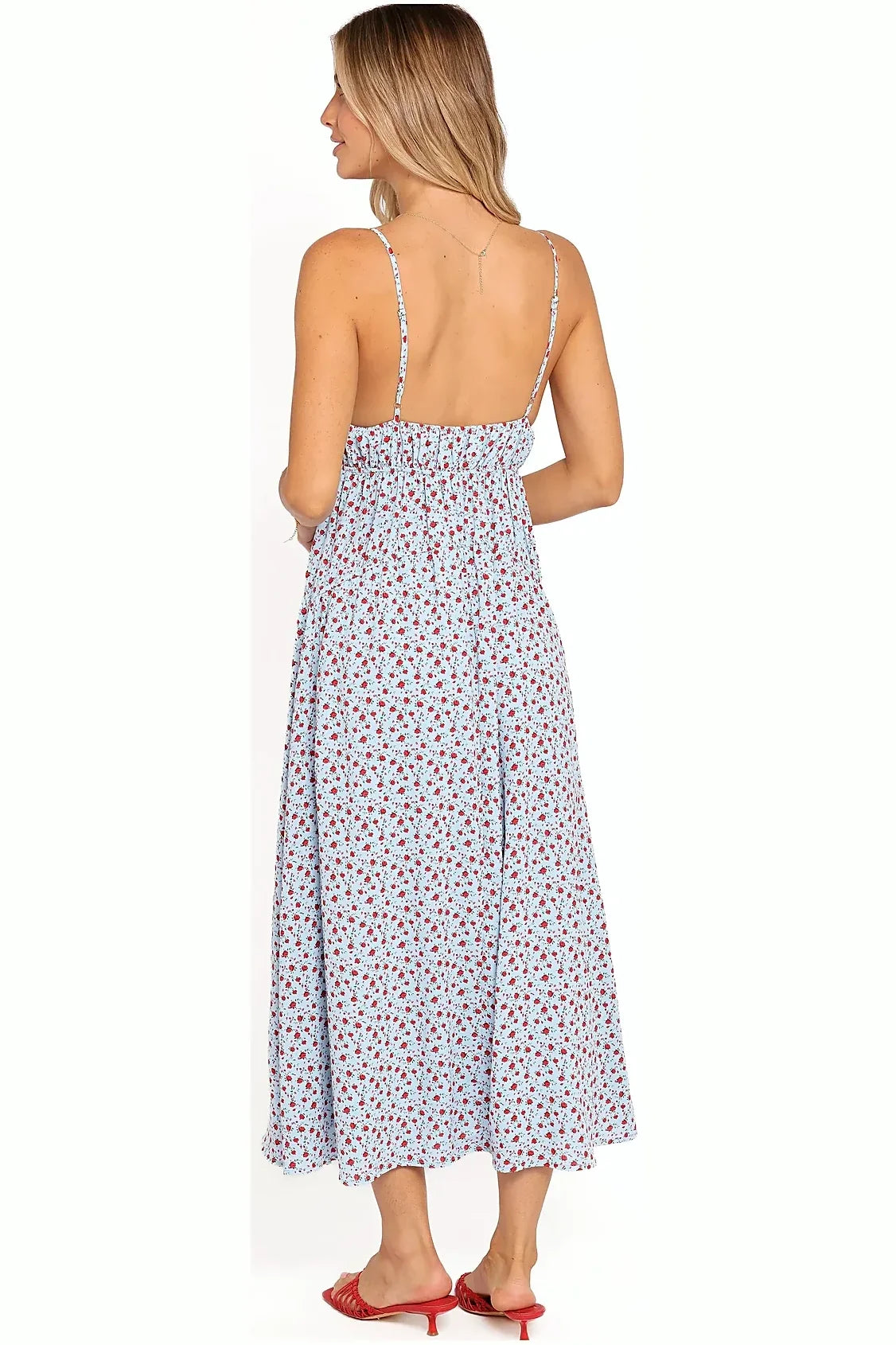 Freesia Midi Dress - Blue Red Floral