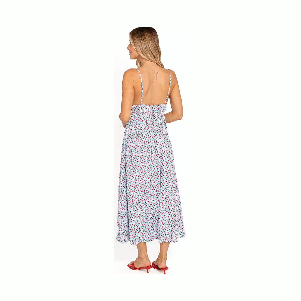Freesia Midi Dress - Blue Red Floral