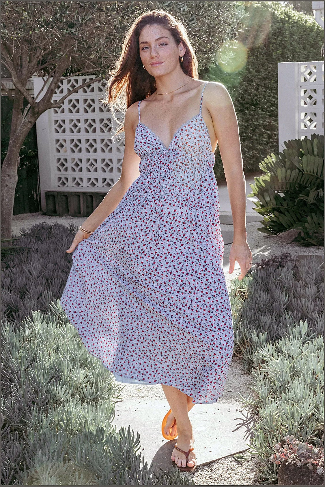 Freesia Midi Dress - Blue Red Floral